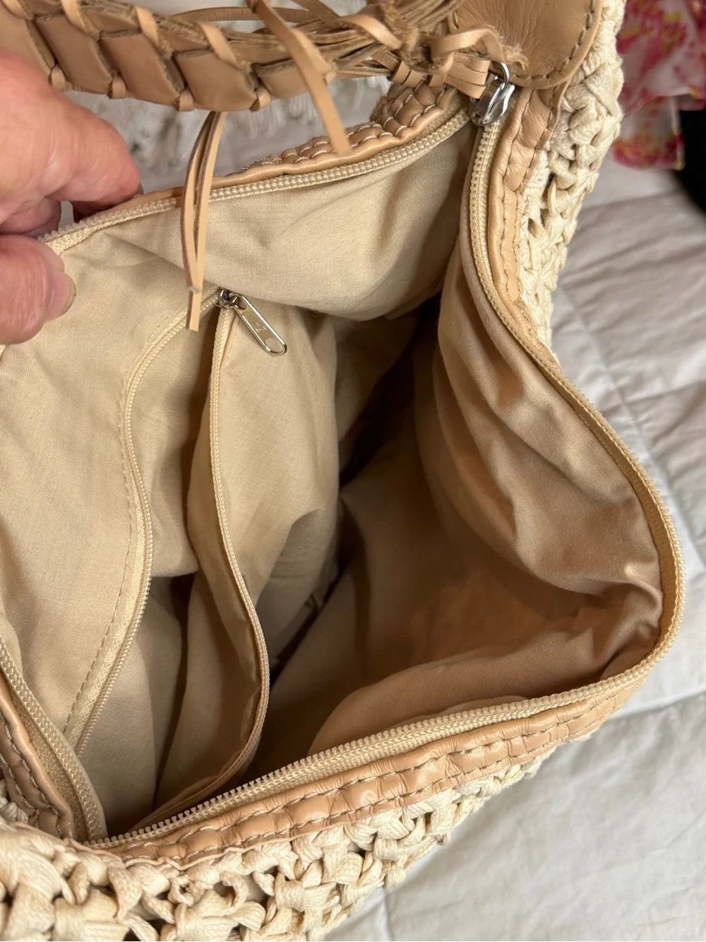 Talbots Cream Woven Straw Hobo